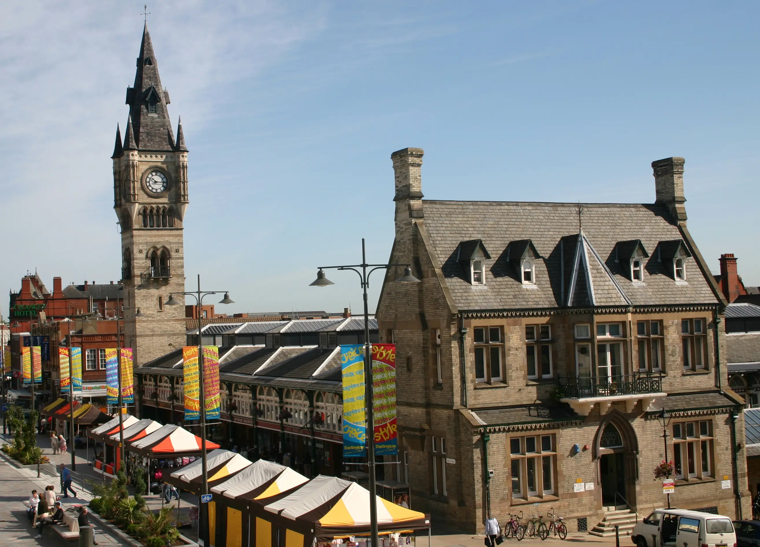 Darlington town centre looking at the indoor market from High Row